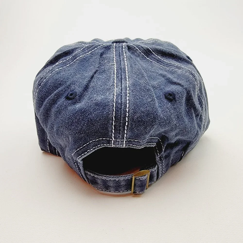 Dog Mom Distressed Relaxed Buckle Strap Full Cover Baseball Hat Cap Dark Blue